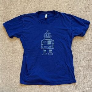 American Apparel 100% Cotton Blue Robot Graphic Tee - Mens Large